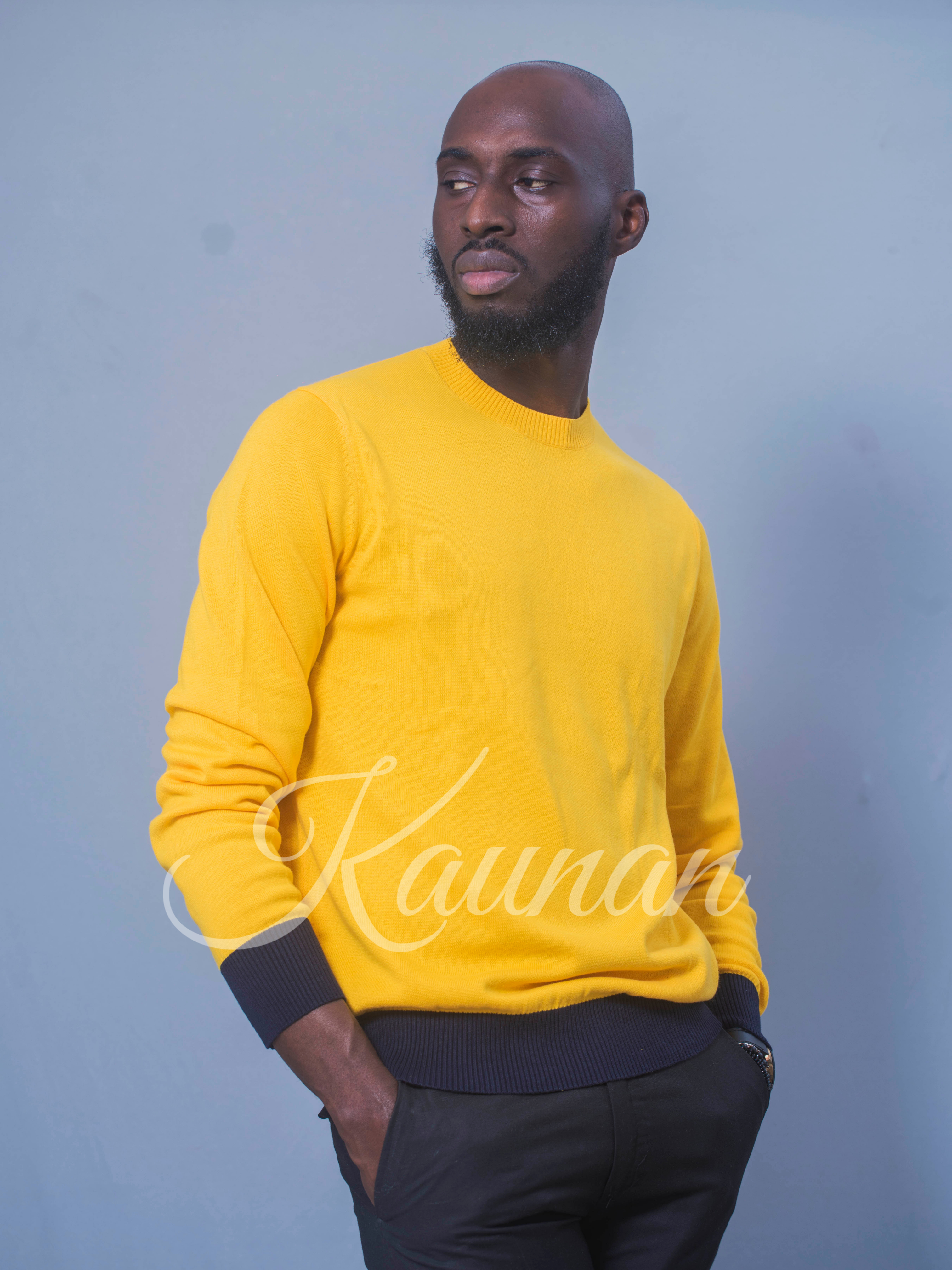 Pull col rond, Jaune, 100% coton