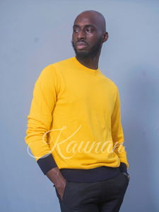 Pull col rond, Jaune, 100% coton
