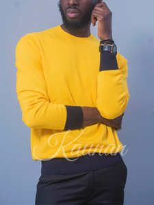 Pull col rond, Jaune, 100% coton